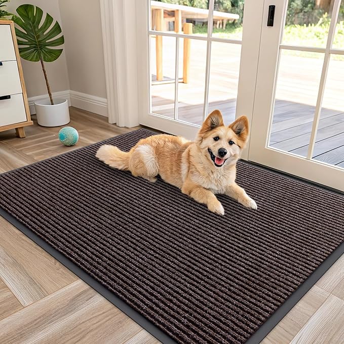 OLANLY Front Door Mat Indoor Outdoor Entrance, Waterproof Heavy Duty Doormat, Fade Resistant, Low Profile, Easy Clean Patio Porch Welcome Floor Mats for Entry, 47x32, Tan