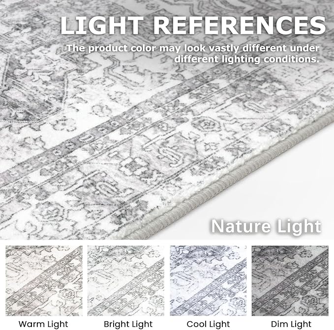 KOZYFLY Runners for Hallways 2x5 Ft Washable Kitchen Runner Rug Boho Runner Rug for Entryway Indoor Printed Oriental Faux Wool Floor Carpet Runner for Laundry Room Kitchen Hall, Gray