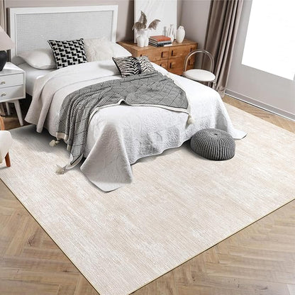 RUGSREAL Washable Rug 10x13 for Living Room Modern Abstract Area Rug Non-Slip Large Contemporary Bedroom Rug Stain Resistant Aesthetic Accent Floor Carpet Foldable Solid Rug for Home Office, Beige