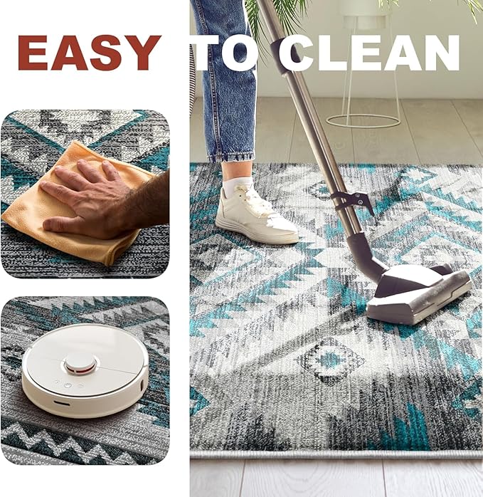 YHSF South West Native American Rug Ritz – Native Tribal American Indian Inspired Rug - Living Room, Bedroom, Hallway, Entryway & High-Traffic Area Rugs - Washable - Soft - Steel, 2 Feet x 3 Feet