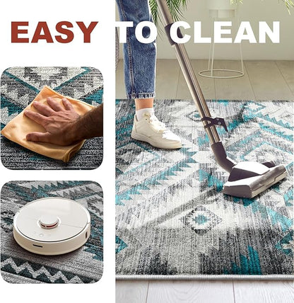 YHSF South West Native American Rug Ritz – Native Tribal American Indian Inspired Rug - Living Room, Bedroom, Hallway, Entryway & High-Traffic Area Rugs - Washable - Soft - Steel, 2 Feet x 3 Feet