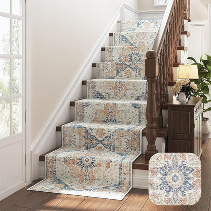 jinchan Kelda Runner Rug 2x10 Hallway Rug Washable Runner Vintage Mat Retro Print Lightweight Non-Slip Floor Cover Distressed Thin Carpet for Entryway Bathroom Bedroom Laundry Room Stairway Orange