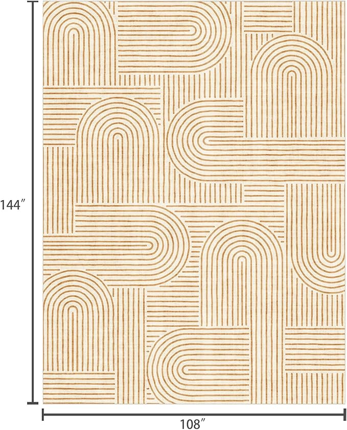 Area Rugs 9x12 Living Room - Large Washable Orange Boho Rugs for Bedroom Soft Abstract Rug Ultra-Thin Modern Rainbow Carpet Rug for Dining Room Nursery Room Home Decor