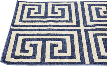Unique Loom Athens Collection Classic Geometric Modern Border Design Area Rug (2' 7 x 10' 0 Runner, Navy Blue/ Beige)
