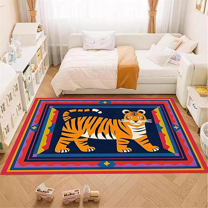 Cartoon Tiger Area Rug, 3x5ft,Tiger Theme Decorative Rug Suitable for Living Room Sofa Area, Modern Abstract Non-Slip Washable Tiger Pattern Rug Suitable for Bedroom Children's Room Decoration