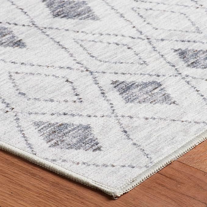 Dash & Albert Chandler Ivory Machine Washable Rug, 6 X 9 Feet, Ivory Geometric Pattern