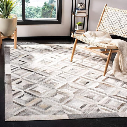 Premium Diamond Patterned Leather Area Rug - 2.5X4 ft - Silver- Luxury Non Slip Floor Accent for Dining Room, Living Room, Entryway, Elegant Collection Indoor Carpet