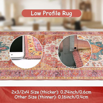 Moynesa Ultra-Thin Washable Round Rug - 6ft Pink Large Living Room Circle Area Rugs, Vintage Dining Room Mat Stain Resistant Nursery Carpet for Bedroom Mudroom Kitchen Apartment Home Office