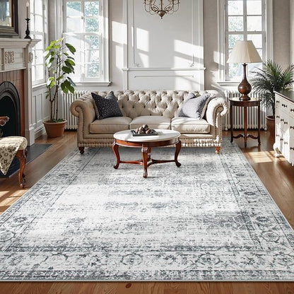 Lahome Vintage 5x7 Washable Grey Rugs for Living Room Bedroom, Soft Dining Room Rugs for Under Table, Non Slip Indoor Throw Carpet for Entryway Kitchen Office (5x7ft,Grey)