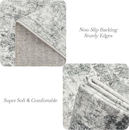 Abstract Rug 5x7 Machine Washable Area Indoor Grey White Low Pile Non-Slip Foldable Thin Accent Rugs for Bedroom Living Room Dining Room