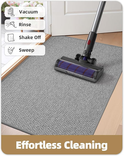 Color&Geometry Thin Indoor Entrance Mats for Home, 24"X36" Indoor Mats for Entryway Non Slip Rubber Backed, Dirt Trapper Door Rugs for Entryway Indoor 2x3 Washable, Grey (Rolled-up NO Creases)