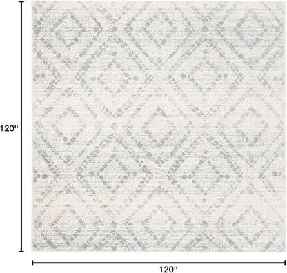 SAFAVIEH Adirondack Collection Area Rug - 10' Square, Ivory & Light Blue, Modern Diamond Distressed Design, Non-Shedding & Easy Care, Ideal for High Traffic Areas in Living Room, Bedroom (ADR131T)