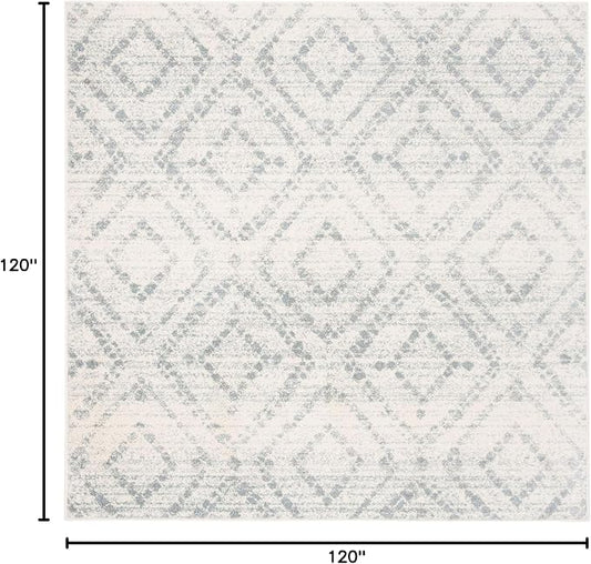 SAFAVIEH Adirondack Collection Area Rug - 10' Square, Ivory & Light Blue, Modern Diamond Distressed Design, Non-Shedding & Easy Care, Ideal for High Traffic Areas in Living Room, Bedroom (ADR131T)