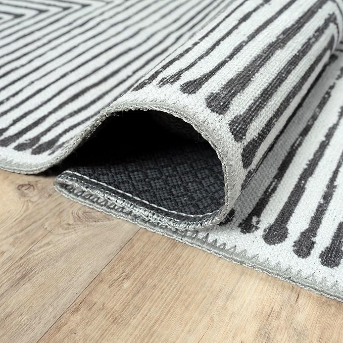 Bloom Rugs Washable Non-Slip 5' x 7' Rug - Black/Ivory Striped Area Rug for Living Room, Bedroom, Dining Room, and Kitchen - Exact Size: 5' x 7'