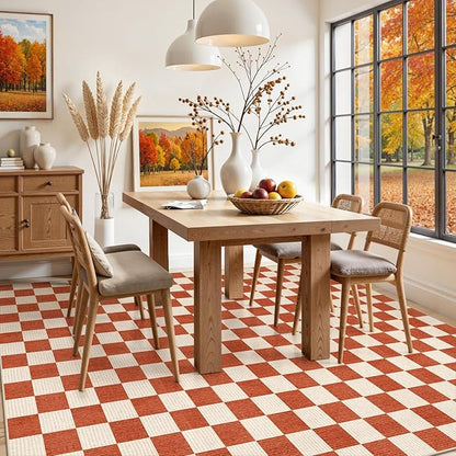 LIVEBOX 8x10 Area Rugs for Living Room, Checkered Non-Slip Washable Rugs, Farmhouse Neutral Classic Halloween Pattern Large Boys Area Rug for Bedroom, Carpet for Dining Room Office(Orange,8'x10')