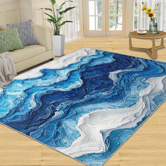 3x4 Ocean Waves Rugs for Entryway - Abstract Waves Kids Bedroom Rug, Abstract Art Mudroom Rug Soft for Coffee Shop Living Room Under Table Game Room
