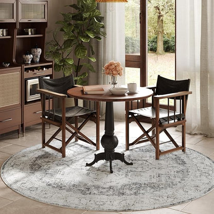 jinchan Kelda Round Rug 7ft Washable Area Rug Indoor Vintage Bedroom Floor Cover Distressed Circle Mat 7' Round Lightweight Non Slip Low Pile Thin Farmhouse Carpet for Living Room Dining Room Grey