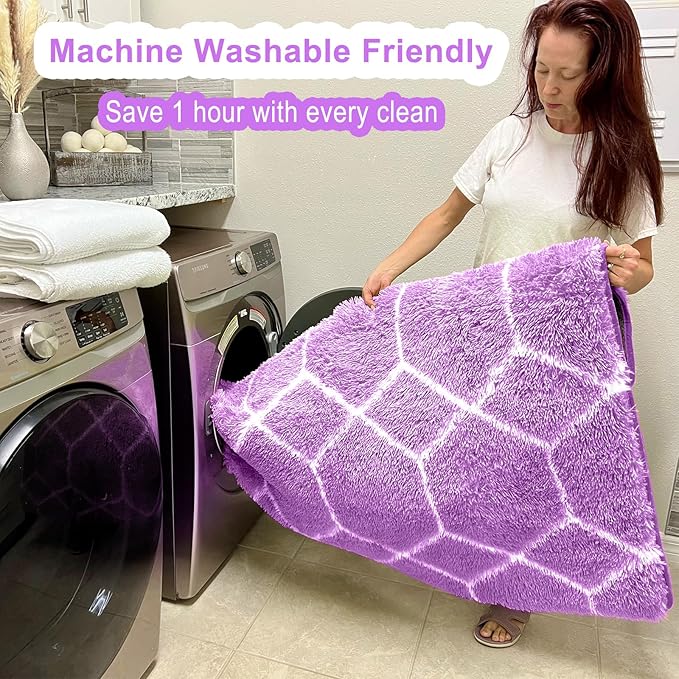 ONASAR 5x7 Area Rugs for Living Room Bedroom, Washable Fluffy Purple and White Throw Rug, Geometric Boho Soft Plush Shaggy Floor Bedside Carpet Mat for Nursery Kids Girls Boys Teen Dorm Home Decor