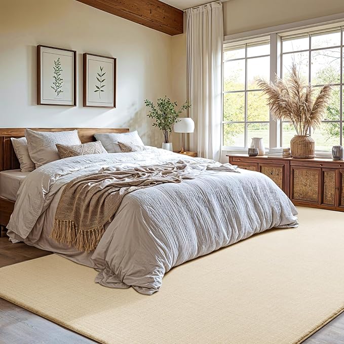 Shilucheng Wool Rug 4.7x7 Non-Slip, Blend 80% Wool and 20% Cotton Rugs for Living Room, Bedroom, Dinning Room, Soft Durable Cotton Backing Modern Area Rug (Beige/White)