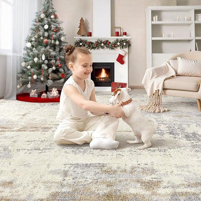 5x8 Area Rug Living Room Rugs - Washable Neutral Modern Abstract Soft Thin Rug Indoor Floor No Slip Rug Carpet for Bedroom Under Dining Table Home Office Decor - Light Brown/Gray