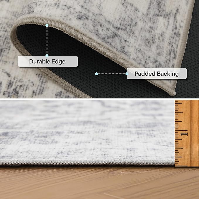 ReaLife Rugs Machine Washable Area Rug - Living Room Bedroom Bathroom Kitchen Entryway Office - Padded Low Pile Stain Resistant Premium - Boho Farmhouse Vintage - Noor - Ivory Grey 7'6" x 9'6"