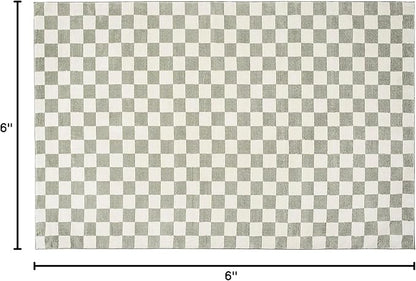 Revival Rugs Gambit 6'7"x9' Checkered Rug Washable Area Rug for Living Room Bedroom - 100% Recycled Oeko-TEX Certified, Medium Pile, Green, Beige