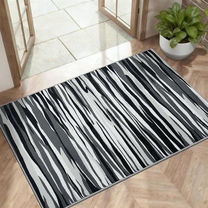YIHOUSE 2×3 Ft Entryway Rug: Modern Washable Rug - Abstract Small Area Rug for Indoor Entrance Kitchen Floor Home Decor - Nonslip Non-Shedding Striped Rugs, Black Grey & White