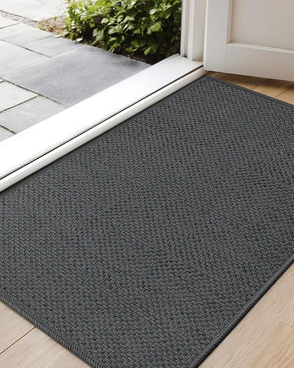 Color&Geometry Ultra-Thin Indoor Door Mat, 32"x48" Low-Profile Non-Slip Entryway Rug with Modern Geometric Texture, Washable Doormat for Indoor Entrance, Front Door, Grey (Rolled-up NO Creases)