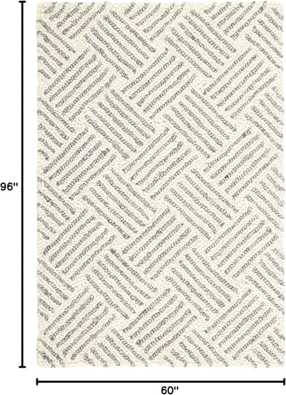Dash & Albert Layers Grey Hand Hooked Wool Rug, 5 X 8 Feet, Grey/Ivory Geometric Pattern