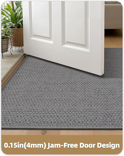 Color&Geometry Ultra-Thin Indoor Door Mat, 22.6"x31.5" Low-Profile Non-Slip Entryway Rug with Modern Geometric TextureWashable Doormat for Entrance Front Doors,Light Grey (Rolled-up NO Creases)