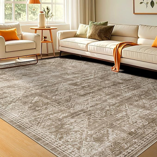 WITSHOCK 6x9 Area Rugs for Living Room: Machine Washable Non Slip Modern Abstract Carpet - Low Pile Print Rug for Bedroom Dining Room - Stain Resistant for Household - Pet Owners (Earthy Brown)