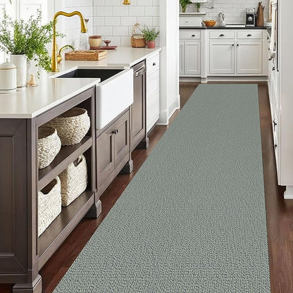 EARTHALL Extra Long Runner Rug 3x16 Ft Washable Runners for Hallways Cotton Non Slip Entryway Runner Braided Kitchen Runner Indoor Outdoor Carpet Runners for Hotels, Hall, Stair, Green/Grey