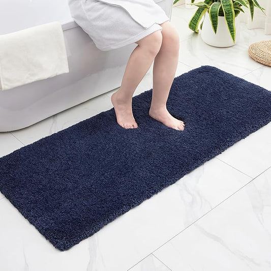 Bathroom Runner Rug 24x70 Navy Non Slip Fluffy Long Bath Mat for Bathroom Floor Washable Plush Luxury Bath Rug for Tub Absorbent Shower Sink Mat Bedside Rug