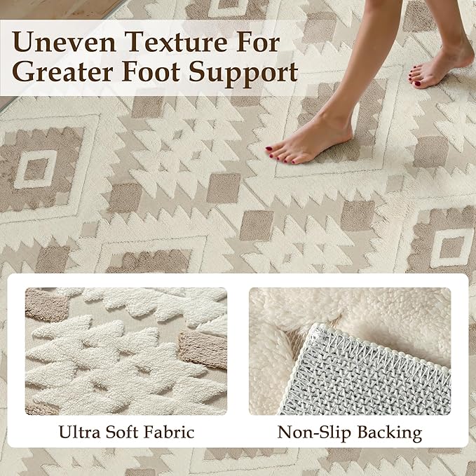Ivory Brown 5x7 Area Rug Washable Living Room Moroccan Shag Carpet Non Slip Soft Neutral Boho Plush Pile Large Throw Rug for Kitchen Office Dining Room Bedroom Laundry
