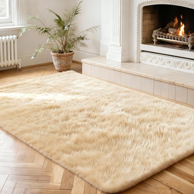 2x3 Solid Fluffy Camel Area Rug – Washable, Durable,Small Bedroom Rug, Non-Slip High Pile Shag Rugs for Living Room, Bedroom, Bedside, Dorms, Nursery Rooms, Kids Room, Soft Indoor Floor Carpet