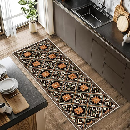 Brown Black Geometric Diamond Pattern Hallway Runner Rug - 3x12ft Soft Washable Rug, Corridor & Foyer High-Traffic Area Rugs, Durable Non-Slip Mat, Ethnic Southwestern Style Home Decor