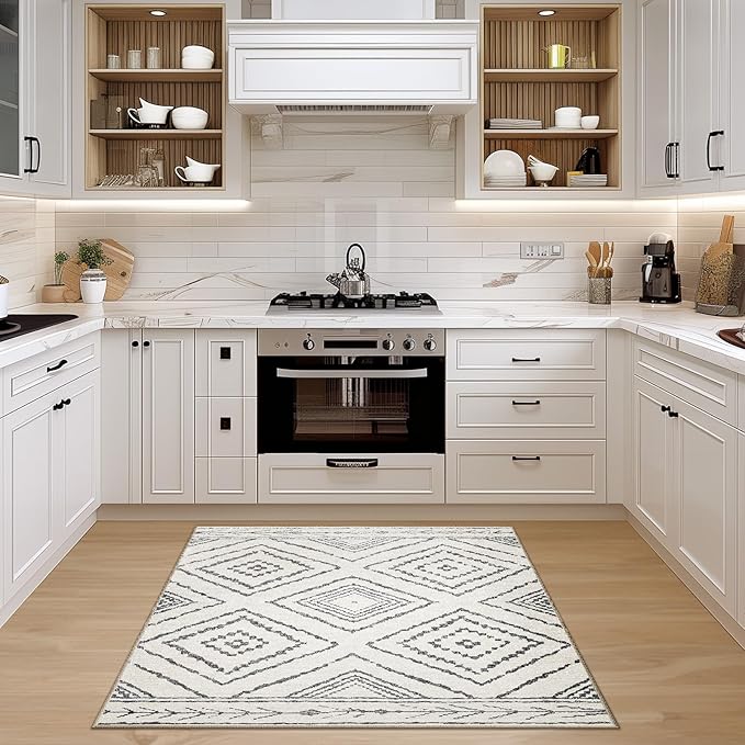 Area Rug 8x8 Rug Machine Washable Non-Slip Low Pile Print Pattern Western Rug for Living Room Bedroom Entryway Tribal Series -Navywhite/Black