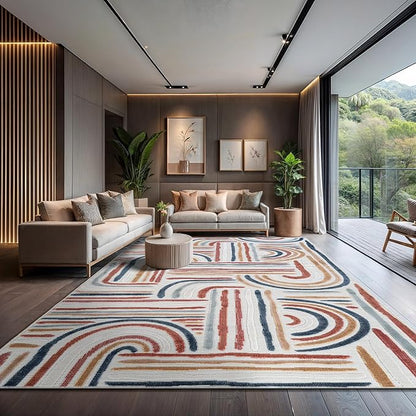 CAMILSON Indoor Outdoor Rug, Multicolor 10x14 Geometric Arch Striped Large Area Rugs for Patio and Home Areas, Easy-Cleaning Non-Shedding Living Room, Garden and Deck Washable Outside Carpet 10 x 14