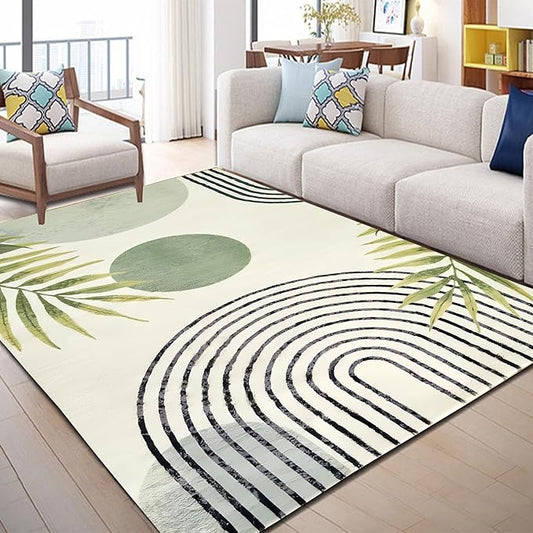 Area Rug 4x6 Modern Green Rug Abstract Tropical Leaves Bedroom Rug Washable Aesthetic Carpet for Living Dining Playroom