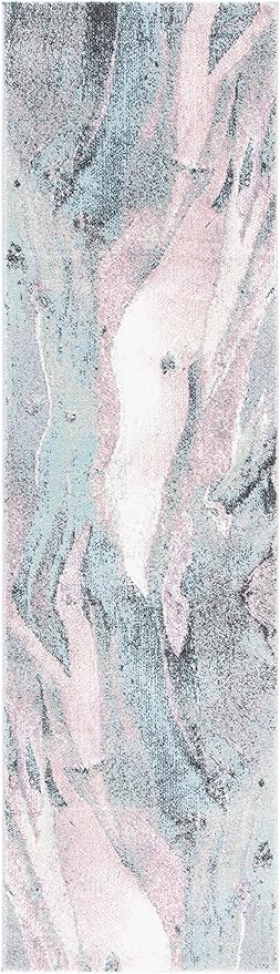 SAFAVIEH Glacier Collection 2'3" x 12' Pink / Blue GLA126U Modern Abstract Non-Shedding Living Room Bedroom Runner Rug