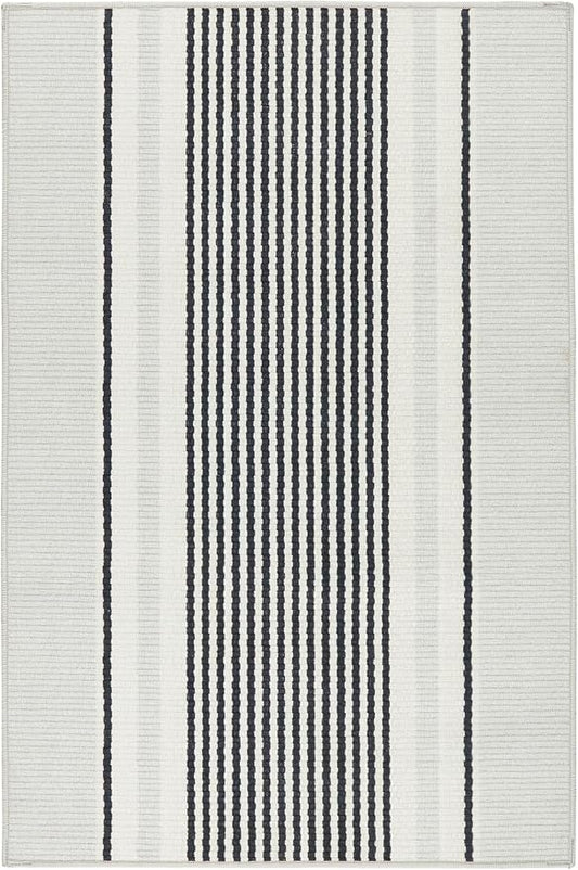Dash & Albert Gunner Stripe Machine Washable Rug, 7.5 X 9.5 Feet, Grey Stripe Pattern - Premium Luxury Hotel Quality Soft Breathable Hypoallergenic Machine Washable Easy Care All Season Comfortable