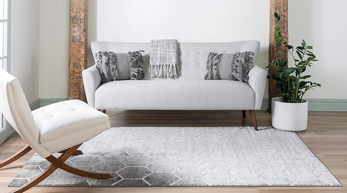 Rugs.com Lattice Trellis Collection Rug – 9' x 12' Gray Low-Pile Rug Perfect for Living Rooms, Large Dining Rooms, Open Floorplans