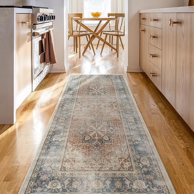 RUGGABLE Washable Vintage Area Rug – Kamran Coral 6x9, Stain-Resistant, Non-Slip – Medium Machine Washable Rugs for Living Room, Bedroom, Hallway, Entryway & Office–with Standard Pad