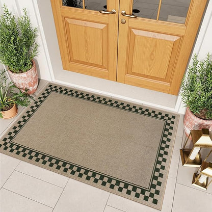 OJIA Easy Jute 3x5 Washable Rugs for Entryway, Farmhouse Checkered Indoor Door Mat Non-Slip Indoor Outdoor Rugs Modern Patio Rug Front Door Mat Outside Entrance Throw Carpet for Entry Porch Decor