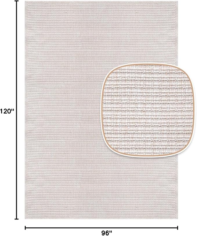 Beverly Rug Easy Jute Off White Rug 8x10 Solid Washable Durable Outdoor Indoor Area Rugs for Living Dining Room Patio Office Stain Resistant Non Shedding Casual Indoor Outside Carpet 8 x 10 Off-White
