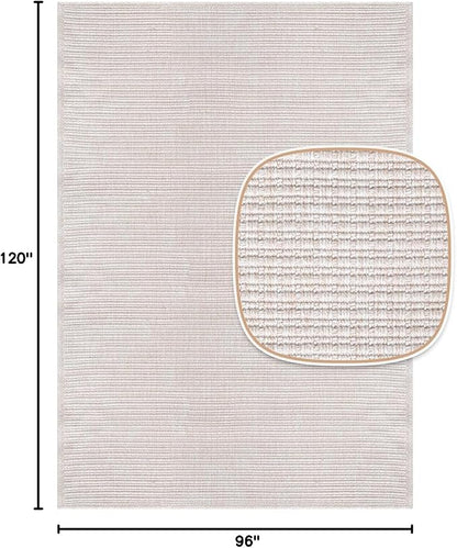 Beverly Rug Easy Jute Off White Rug 8x10 Solid Washable Durable Outdoor Indoor Area Rugs for Living Dining Room Patio Office Stain Resistant Non Shedding Casual Indoor Outside Carpet 8 x 10 Off-White