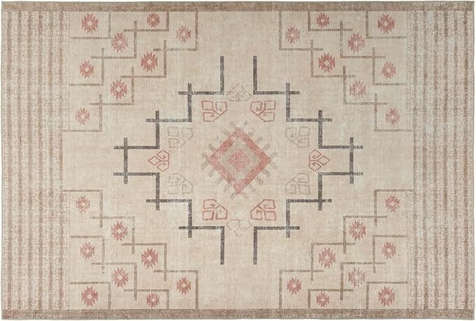 Revival Rugs Funk 6'x9' Zero-Shedding Area Rug for Living Room Bedroom - Oeko-TEX Certified, Low Pile, Spot Clean, Beige, Cream