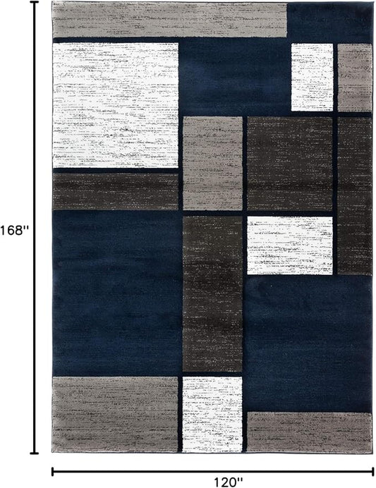 Rugshop Modern Geometric Boxes Navy Area Rug, Fade-Resistant Carpet for Large Living Room, Bedroom, or Open Space, 10' x 14'