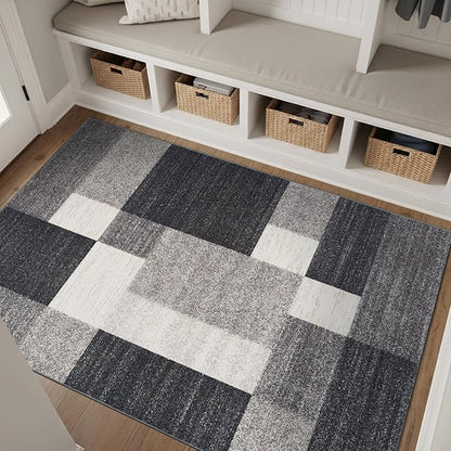 Rugshop Gray Modern Geometric Boxes Non-Slip Area Rug Non-Shedding for Bedroom, Office and Living Room, 3'3" x 5'
