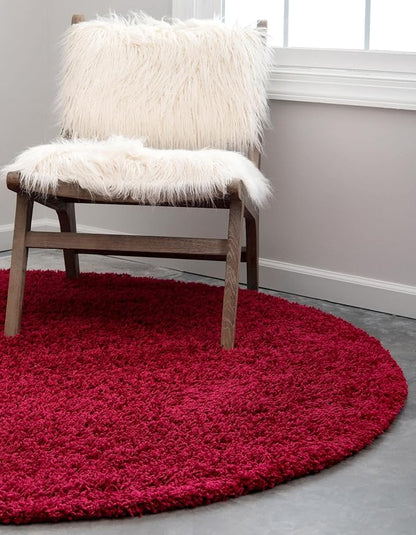 Unique Loom Solid Shag Collection Area Rug (5' 3" Round, Cherry Red)